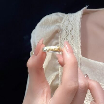 Xiangyun Pattern White Copper Silver Gold Ring